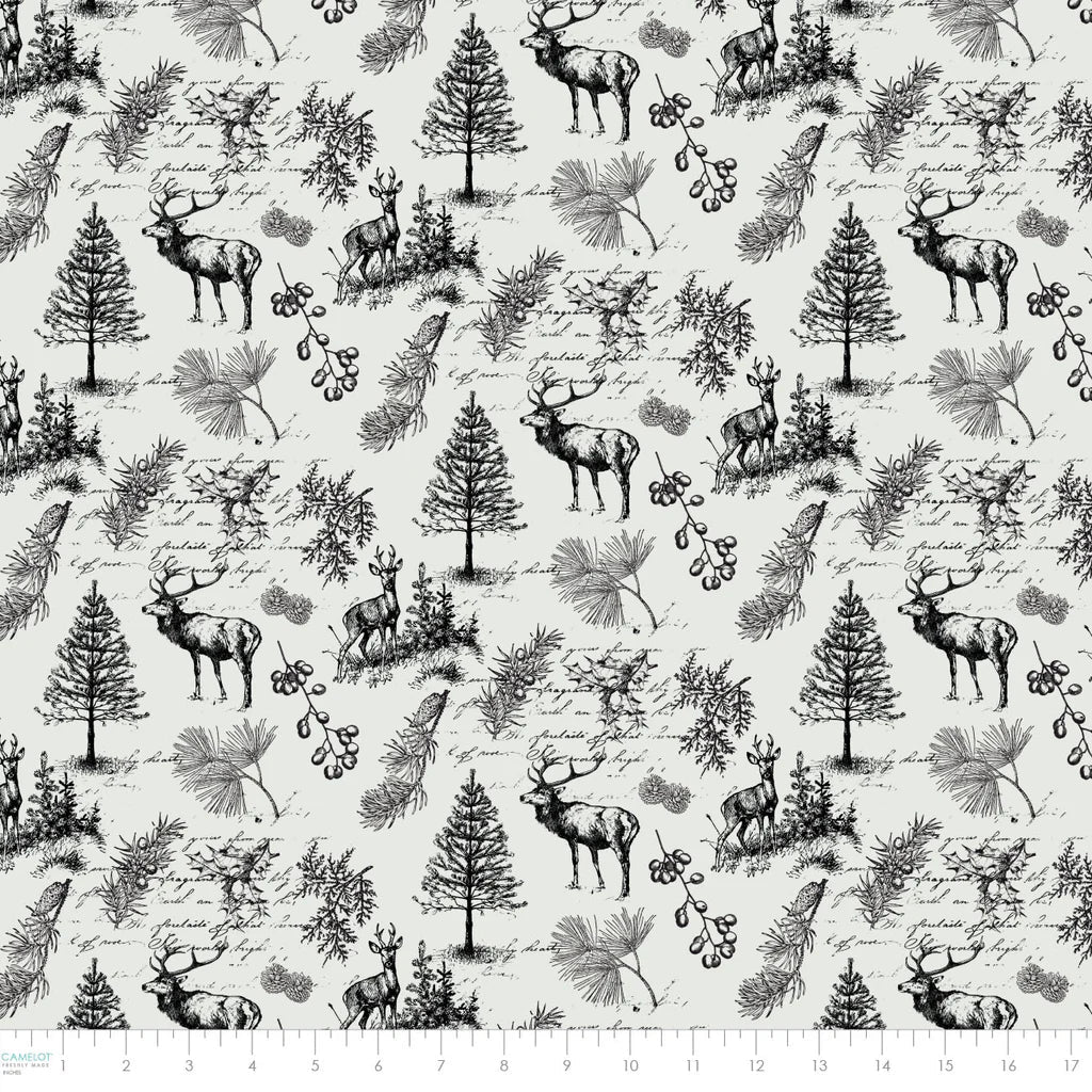 White - Woodland Sketch 44" Wide Cotton (66250502-01) 🇨🇦 - Maple Leaf Quilting Company Ltd.
