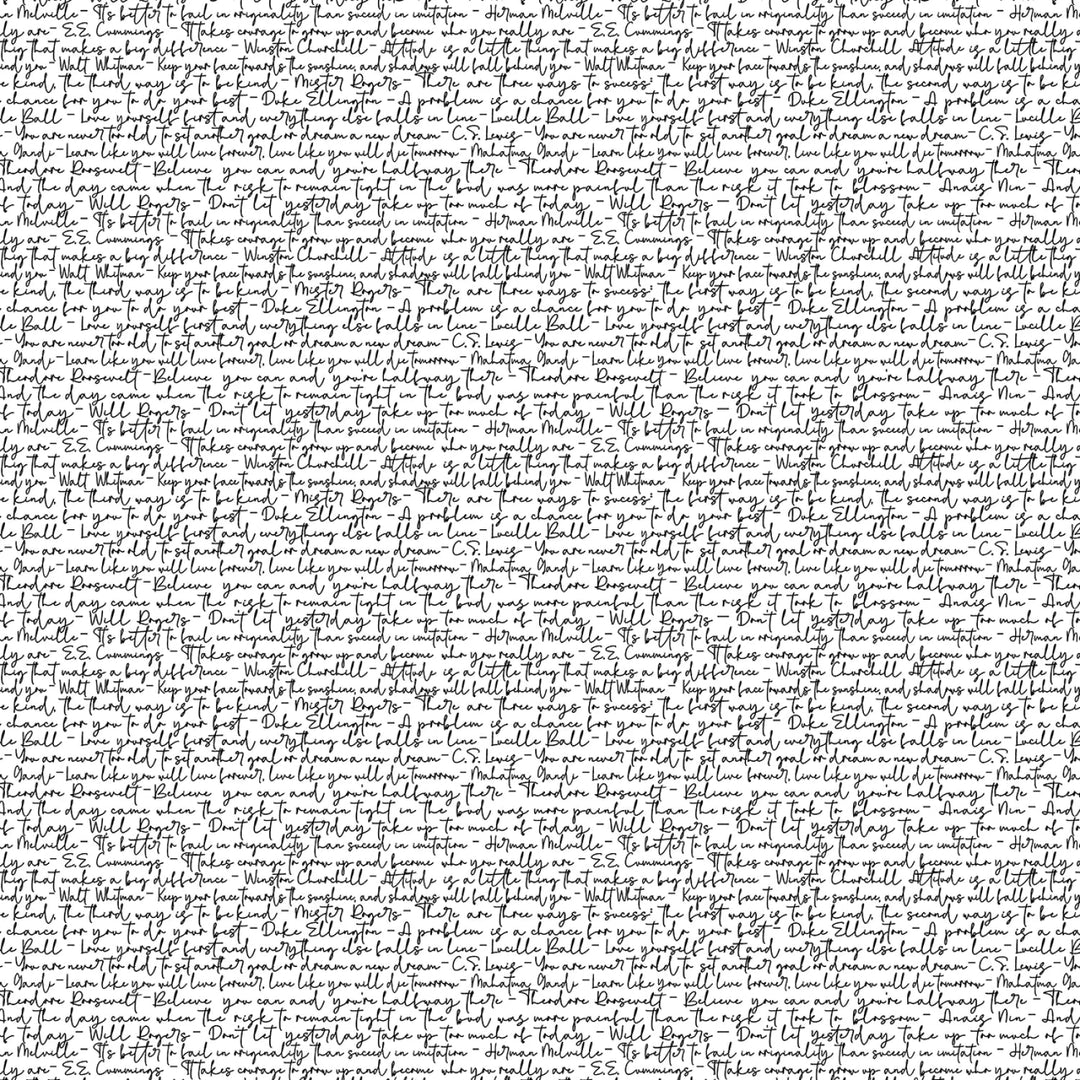 White/Black Script 118” Cotton (8244S - 09) - Sold in UNITS of 1/4 metre - Maple Leaf Quilting Company Ltd.