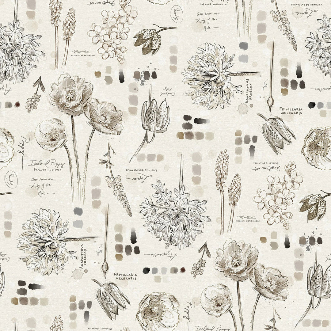 Widebacks by White Owl Collection - Floral Journal- Cream | 108" Cotton Wideback - Maple Leaf Quilting Company Ltd.