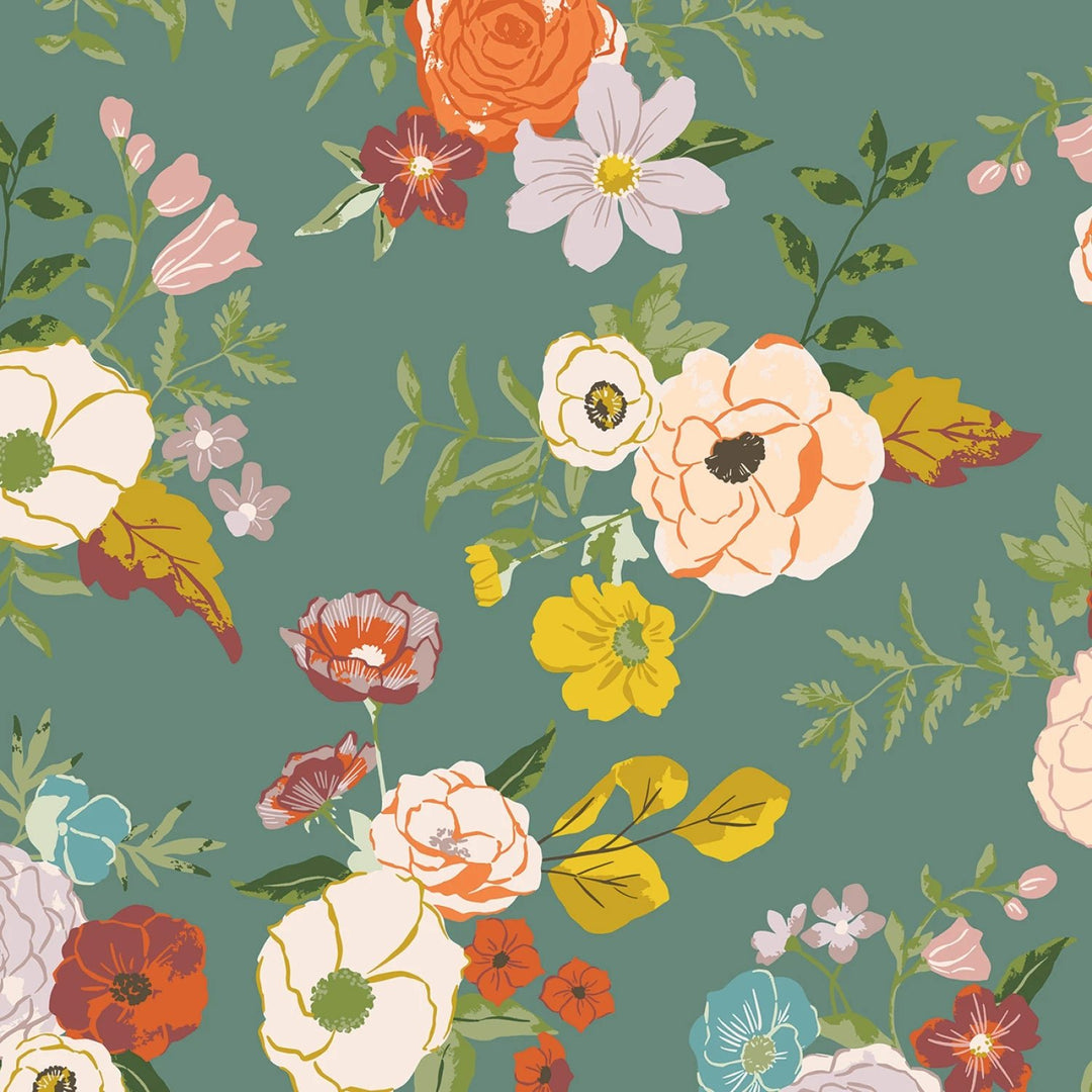 Winged Medley by Katherine Lenius Collection - Floral Teal | 108" Cotton (WB16140R - TEAL) – Sold in UNITS of ¼ metre - Maple Leaf Quilting Company Ltd.