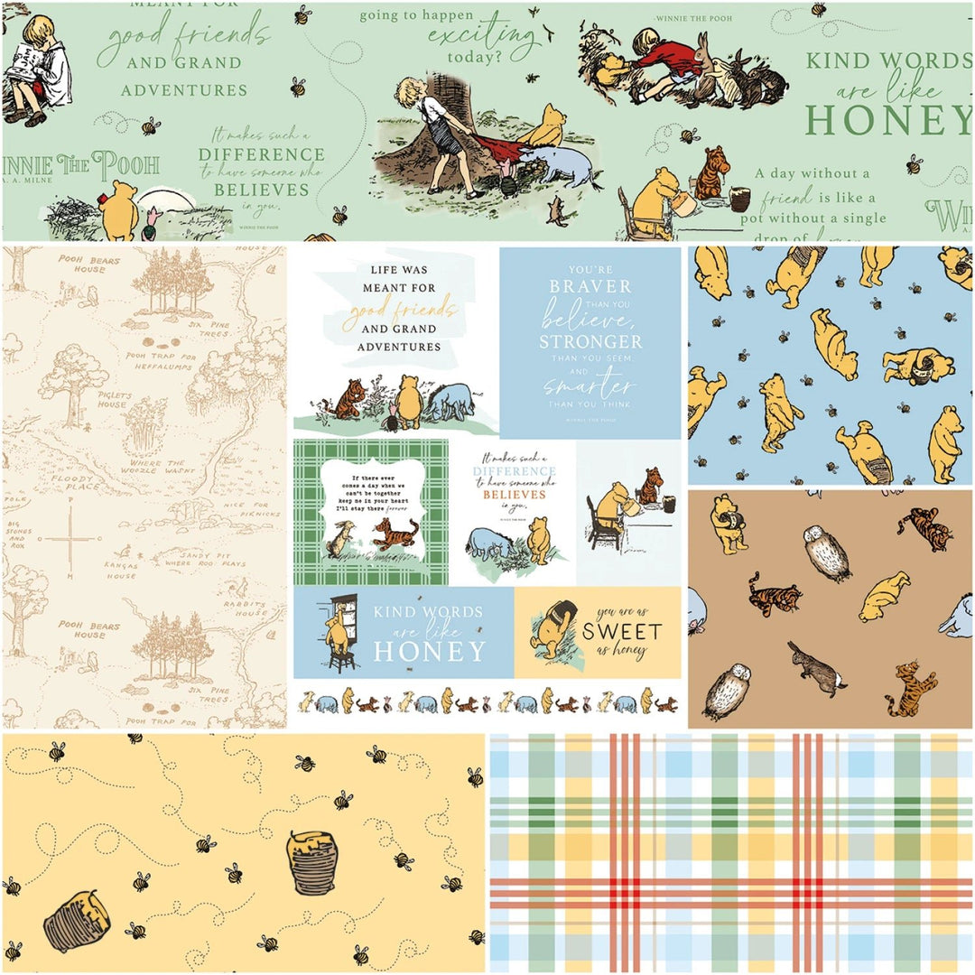 Winnie the Pooh 1 Yard Bundle - Green | 1 Yard Bundle - 7 pcs (1YD - 17000G - 7) - Maple Leaf Quilting Company Ltd.