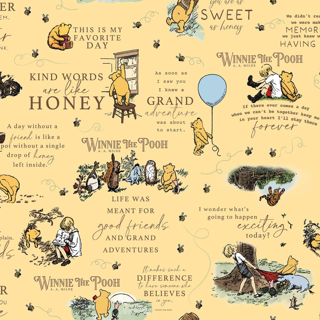 Winnie the Pooh Quotes - Sunshine | 43/44" Flannel (F17502R-SUNSHINE) - Sold in UNITS of ¼ metre - Maple Leaf Quilting Company Ltd.