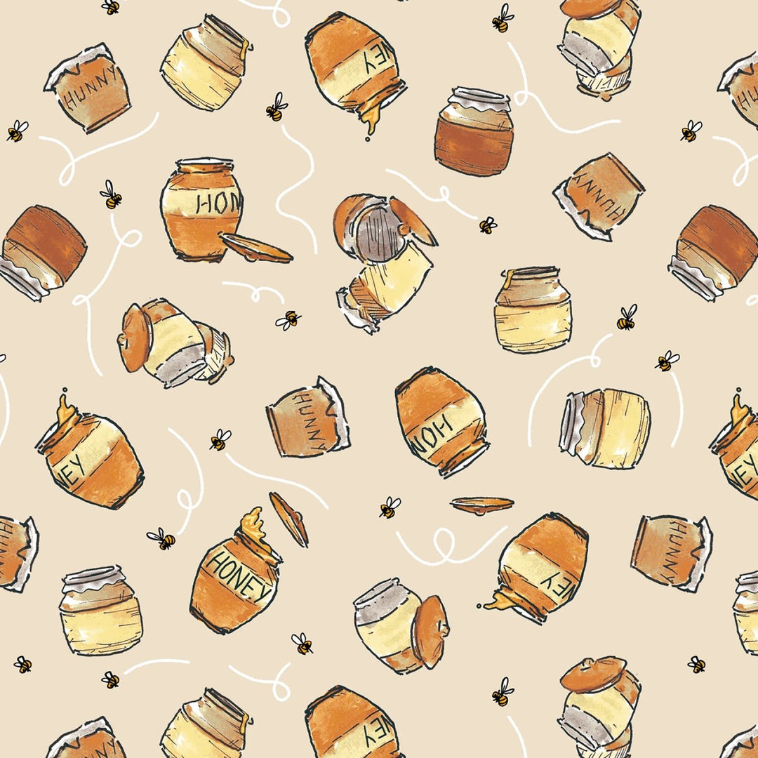 Winnie The Pooh - Taupe Honey Pots | 58/60" Minky (8769MK - 34) - Maple Leaf Quilting Company Ltd.