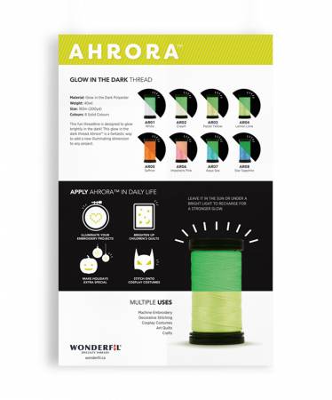 Wonderfil Ahrora Glow In The Dark 40wt Thread(Asst. Colours) - Maple Leaf Quilting Company Ltd.
