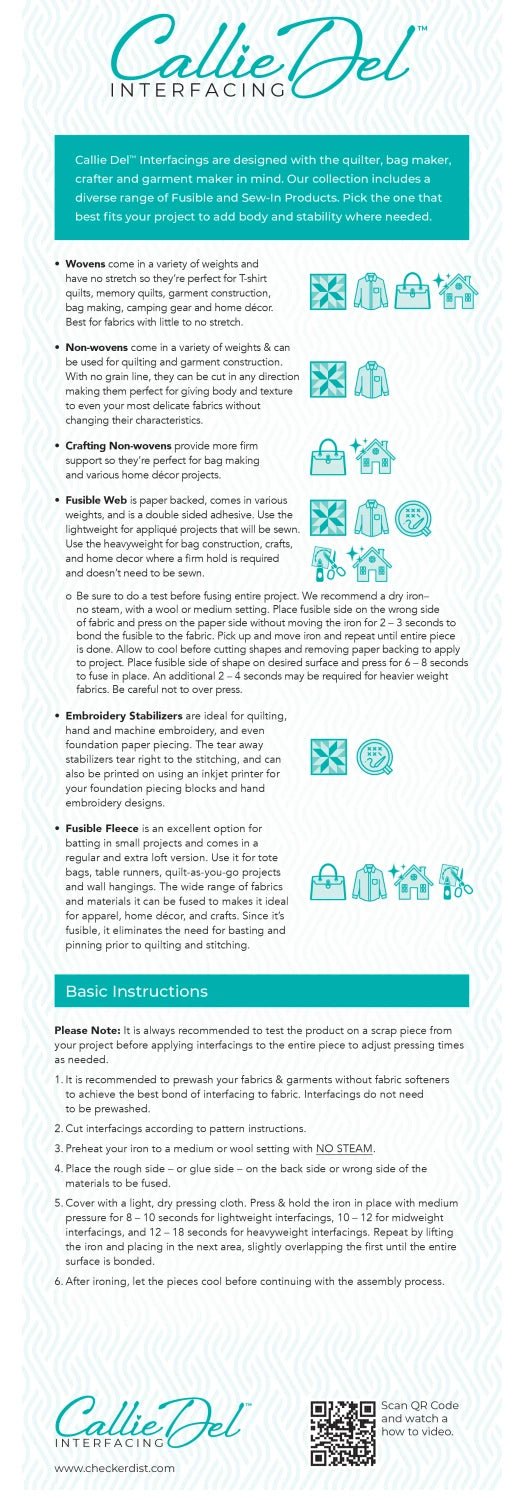Woven 100% Cotton Fusible Interfacing 22"(CD101F) - Sold by the METRE - Maple Leaf Quilting Company Ltd.