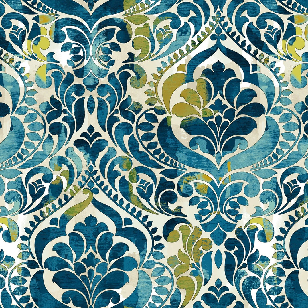 You Damask by Chelsea Designworks Collection - Teal Damask | 118" Cotton (8568S - 77) – Sold in UNITS of ¼ metre - Maple Leaf Quilting Company Ltd.