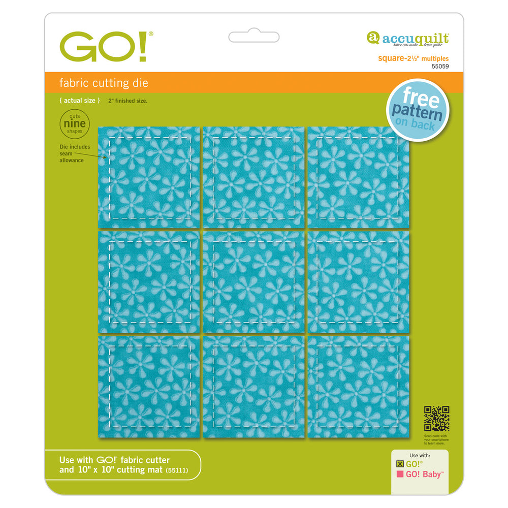 GO! Square-2 1/2" (2" Finished) Multiples Die (55059)-Accuquilt-Accuquilt-Maple Leaf Quilting Company Ltd.