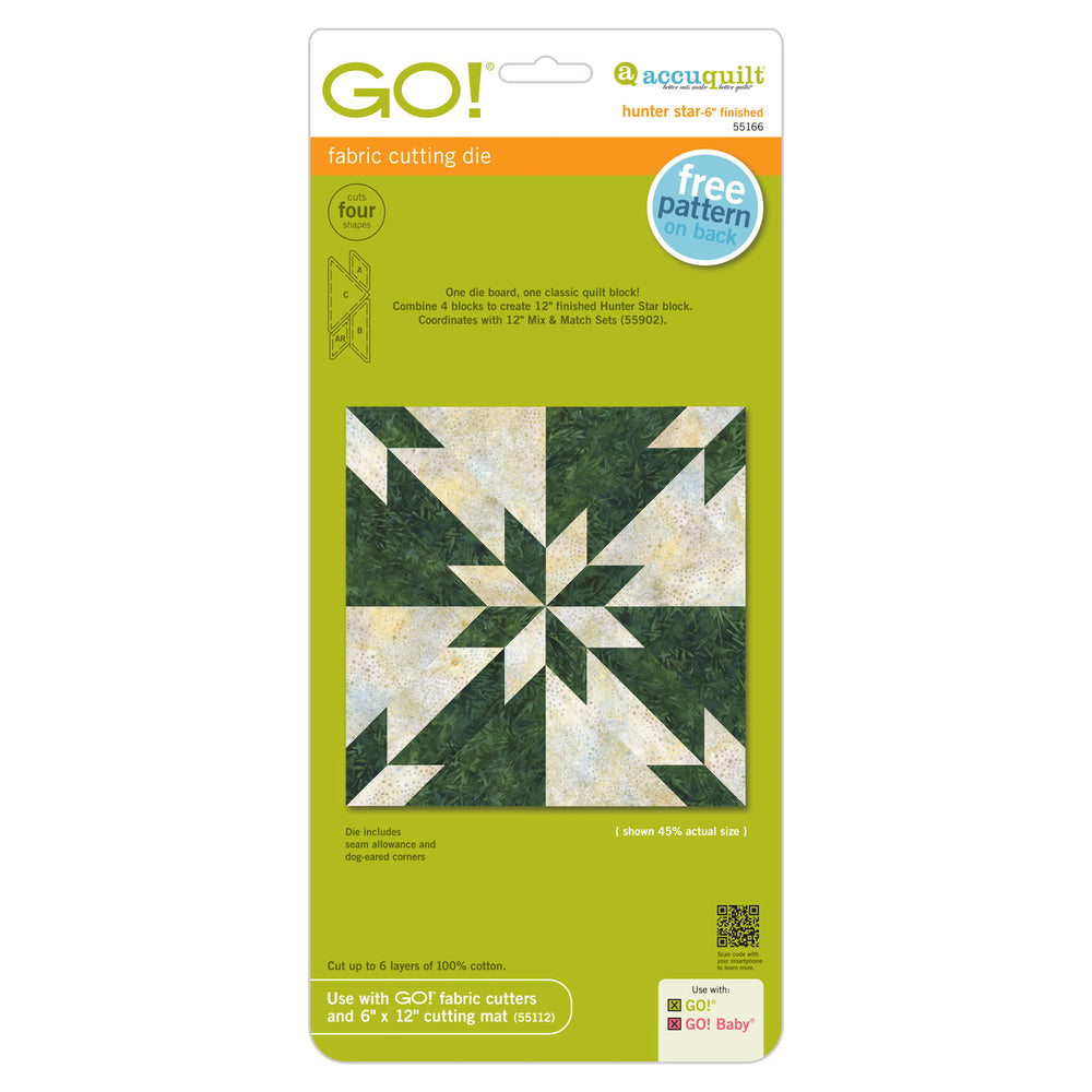 GO! Hunter Star - 6" Finished Die (Makes 12" Finished Blocks) (55166)-Accuquilt-Accuquilt-Maple Leaf Quilting Company Ltd.