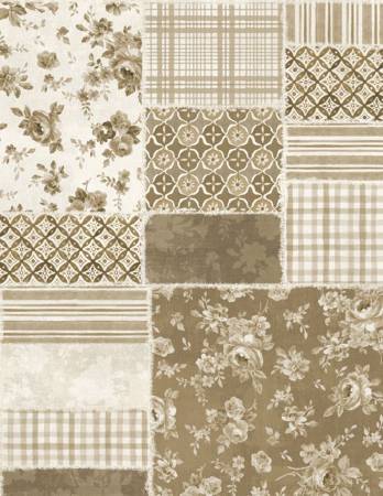 Cream Farmhouse Chic Patchwork 108" Cotton (7216-222)- Sold in UNITS of 1/4 metre