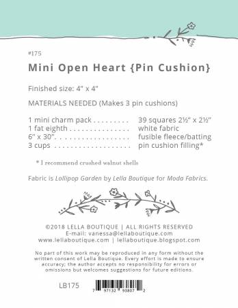 Mini Open Heart Pin Cushion Pattern (LB175)