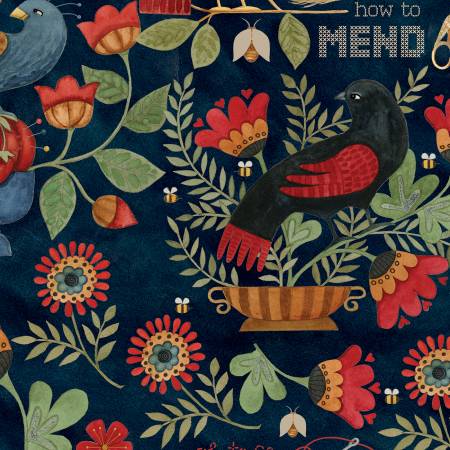 Midnight Stitchy Birds 108" Cotton (WB12607R-MIDNIGHT) – Sold in UNITS of ¼ metre