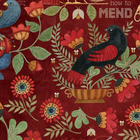 Red Stitchy Birds 108" Cotton (WB12607R-RED) – Sold in UNITS of ¼ metre