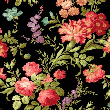 Black Classic Floral 108" Cotton (52893W - 1) – Sold in UNITS of ¼ metre - Maple Leaf Quilting Company Ltd.