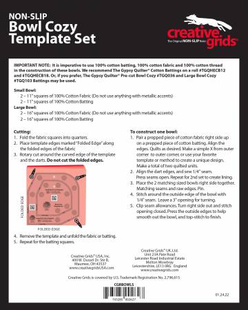 Creative Grids Bowl Cozy Template Set (CGRBOWLS) - Maple Leaf Quilting Company Ltd.