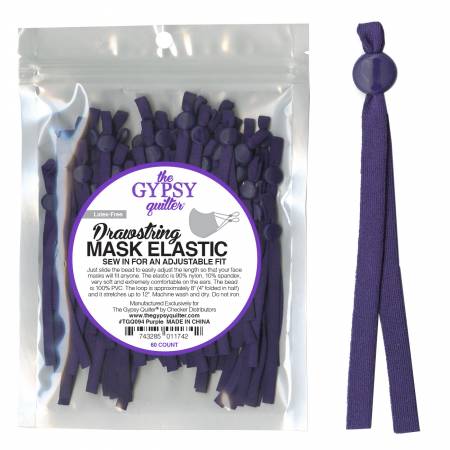Drawstring Mask Elastic Purple 60 count (TGQ094) - Maple Leaf Quilting Company Ltd.