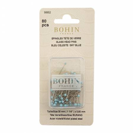 Glass Head Pins 1 - 3/16in Sky Blue - Bohin (98852) - Maple Leaf Quilting Company Ltd.