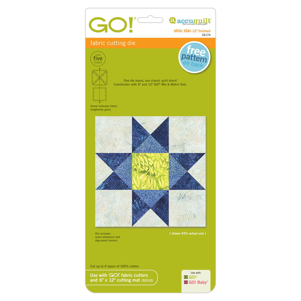 GO! Ohio Star - 12" Finished Die (55174) - Maple Leaf Quilting Company Ltd.