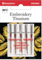 Husqvarna Viking Needles TITANIUM EMBROIDERY SIZE 80/12, 5 - PACK (920541096) - Maple Leaf Quilting Company Ltd.
