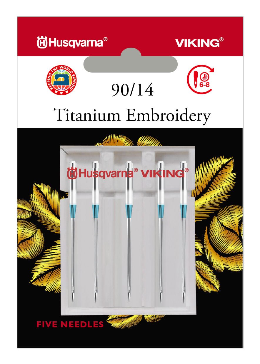Husqvarna Viking Needles TITANIUM EMBROIDERY SIZE 90/14, 5 - PACK (920666096) - Maple Leaf Quilting Company Ltd.