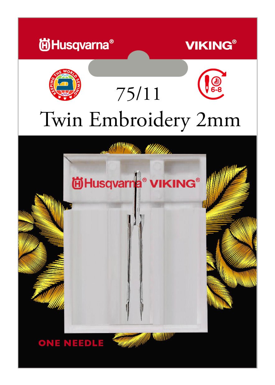 Husqvarna Viking Needles TWIN EMBROIDERY 2.0 mm SIZE 75/11, 1 - PACK (920718096) - Maple Leaf Quilting Company Ltd.
