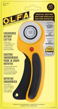 OLFA 45mm Deluxe Ergonomic Rotary Cutter Yellow - Maple Leaf Quilting Company Ltd.