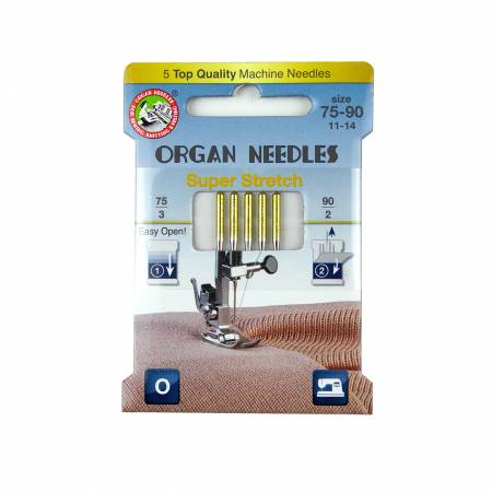 Organ Needles Super Stretch Assortment (3ea 75, 2ea 90) Eco Pack (3000117) - Maple Leaf Quilting Company Ltd.